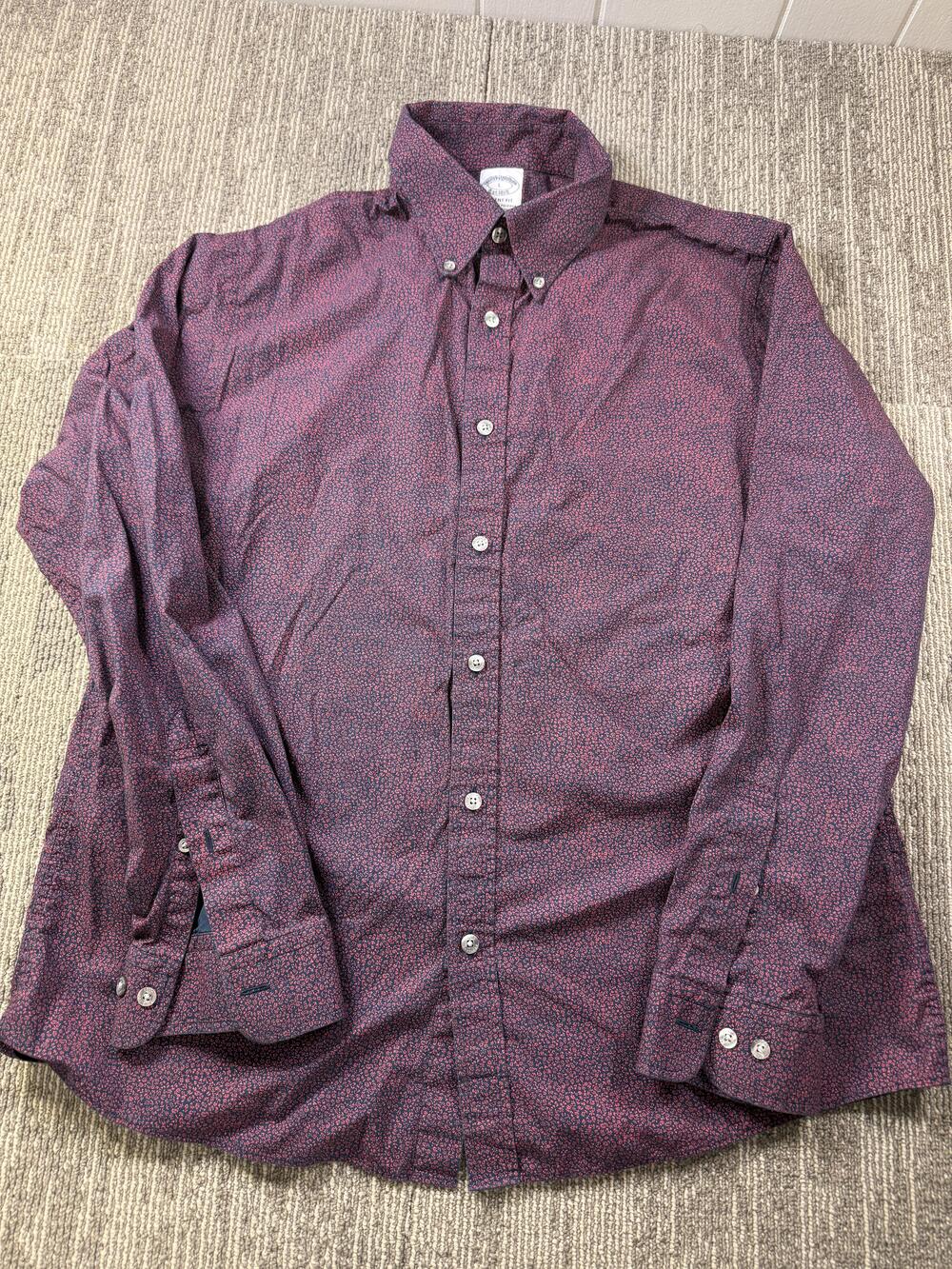 Brooks Brothers Dress Shirt Mens L Blue Floral Classic Fit Woven Casual LS